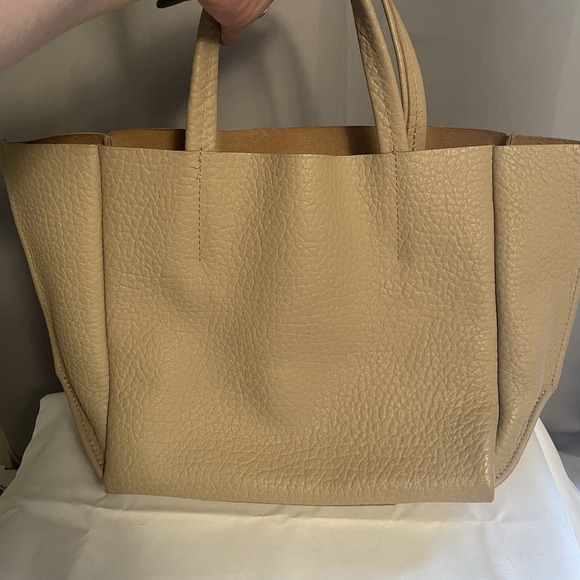 Ampersand As Apostrophe Medium Tan Pebbled Leather Tote Bag Purse Handbag - Picture 5 of 11